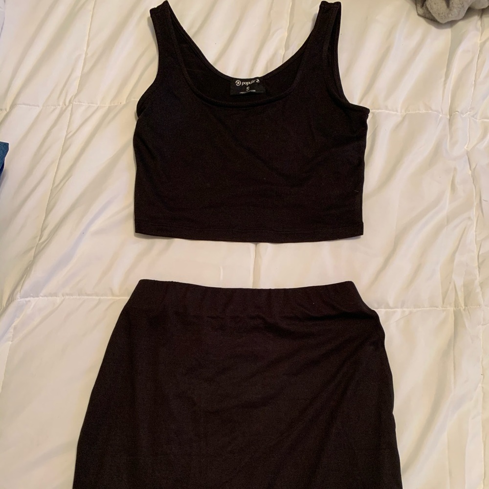 2 pcs black set skirt and top without tags